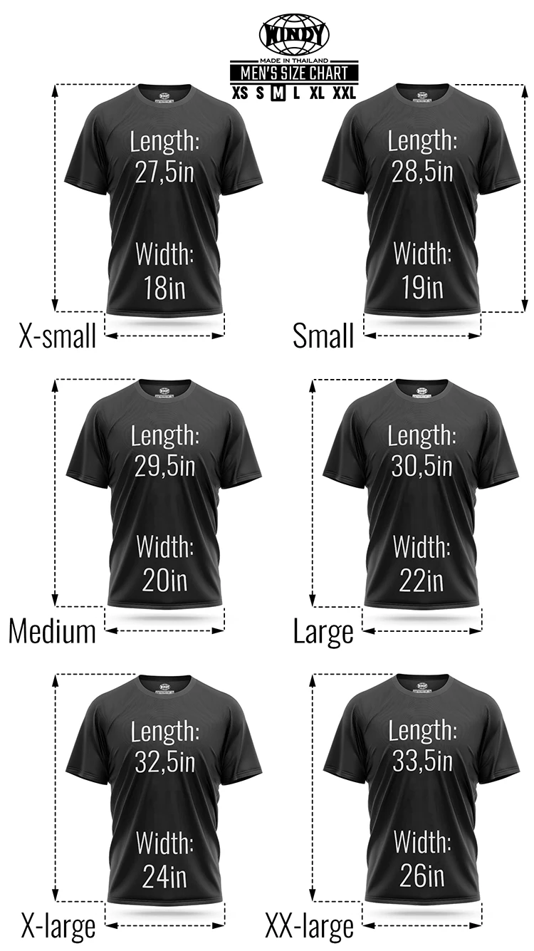 Windy Men;s T-shirt size chart