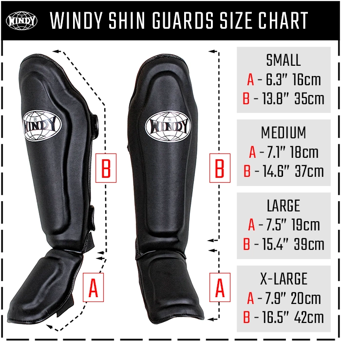 Windy Muay Thai Shinguards Size Chart