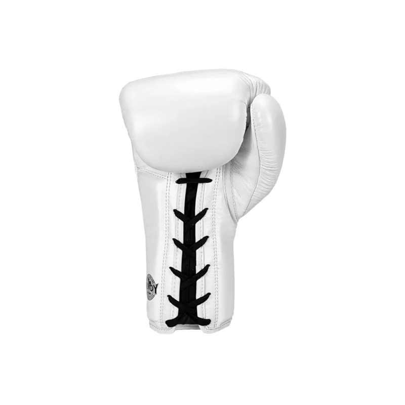 Windy Lace-Up pro boxing gloves BGL white back view