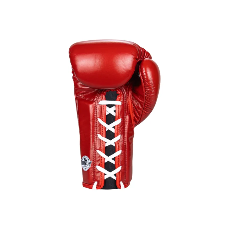 Windy Lace-Up pro boxing gloves BGL red back view