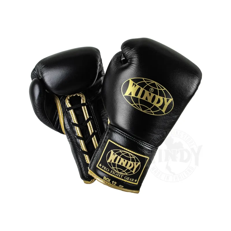 Windy Lace Up Gloves Black Gold