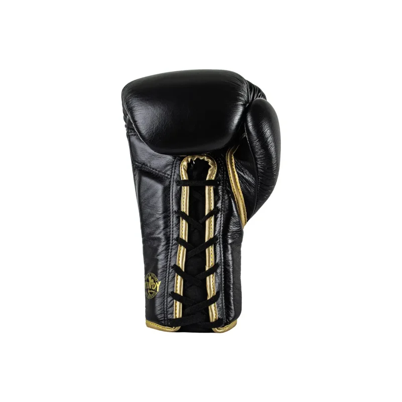 Windy Lace Up Gloves Black Gold Back View