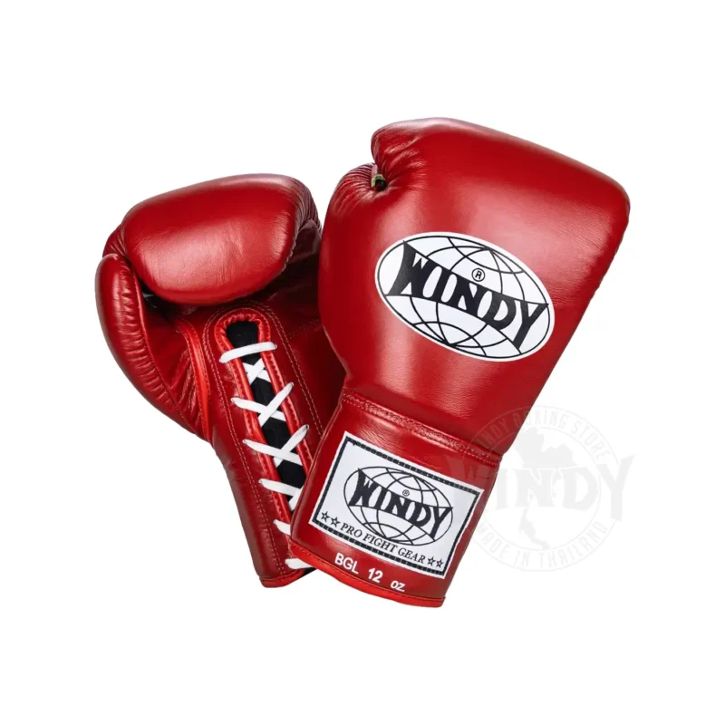 Windy Red Lace Up Gloves front and back view
