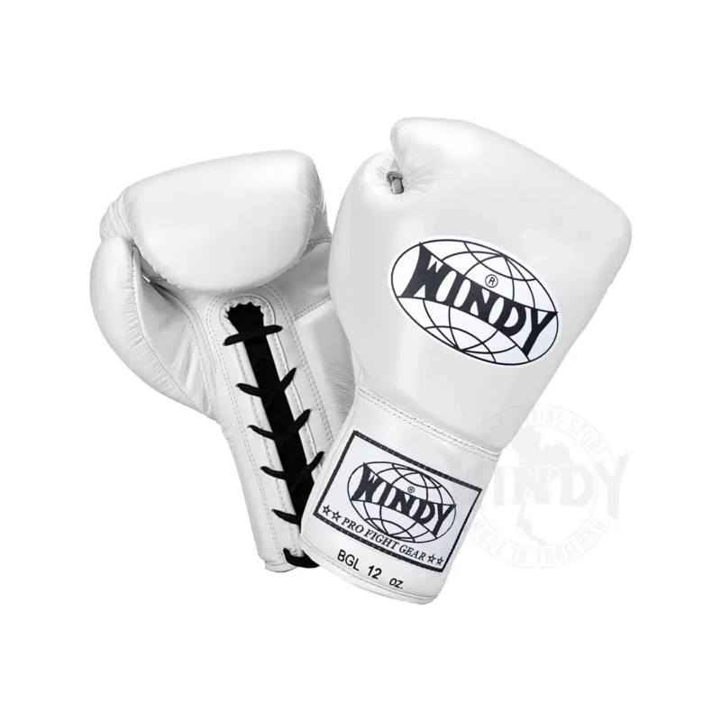 Windy White Lace Up Gloves front and back view
