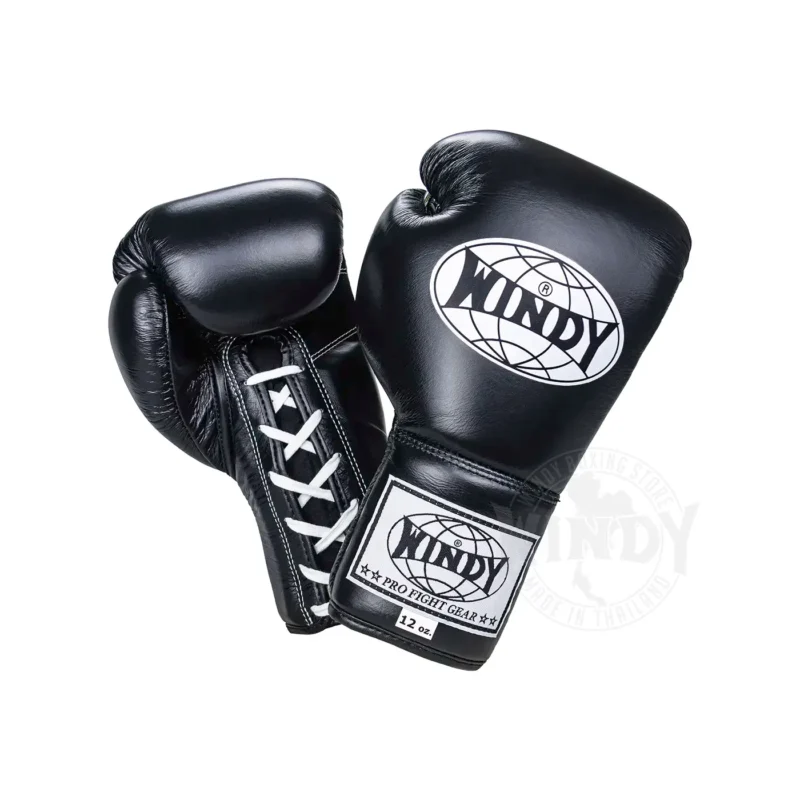 Windy Black Lace Up Gloves front and back view