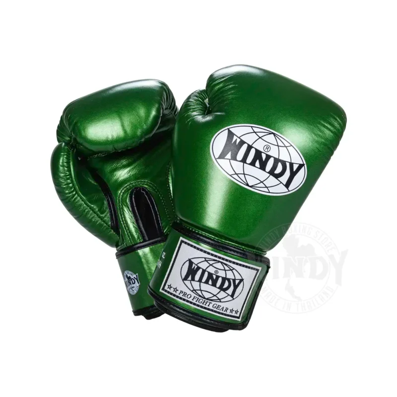 Windy Metallic Green Boxing Gloves front and back view