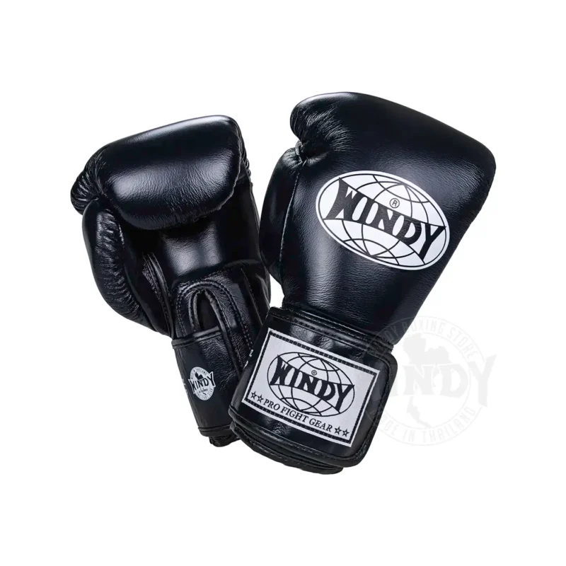 Windy Black Muay Thai Gloves front and back view