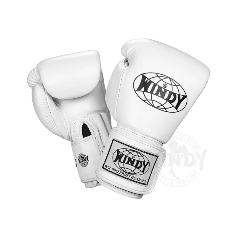 Windy White Muay Thai Gloves front and back view
