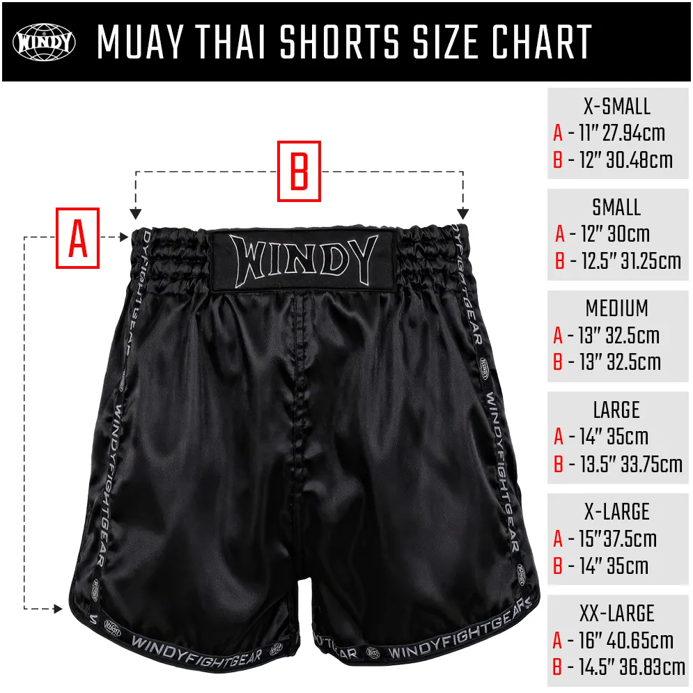 Windy Muay Thai Short size chart