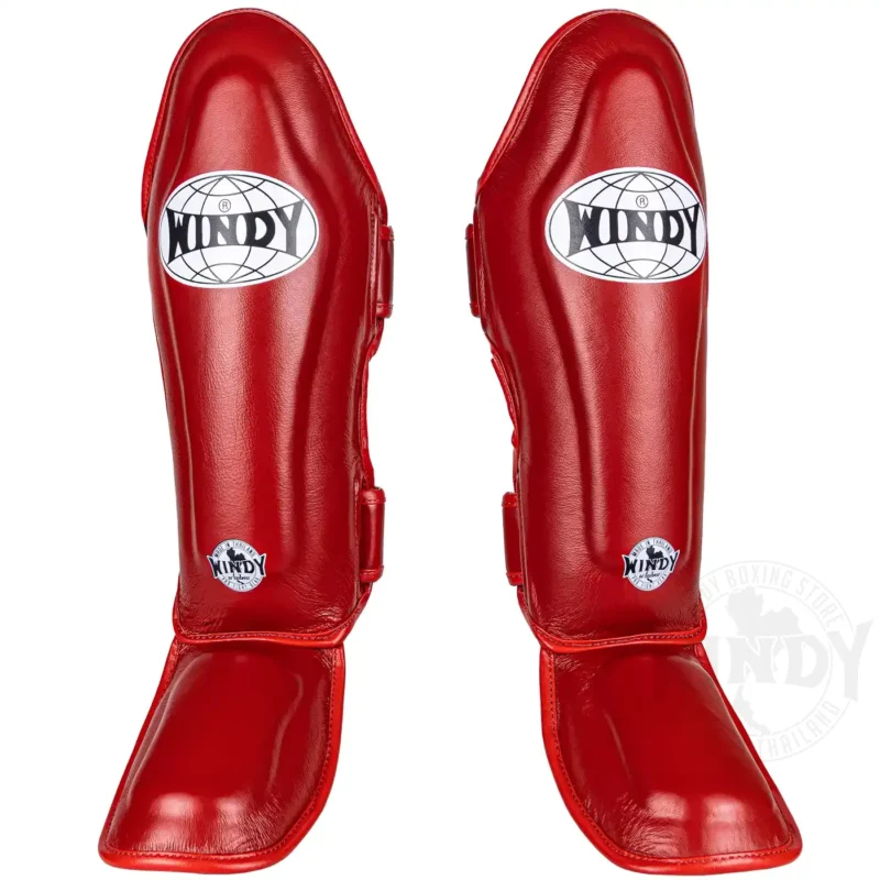 Windy Red Muay Thai Shin guards front view