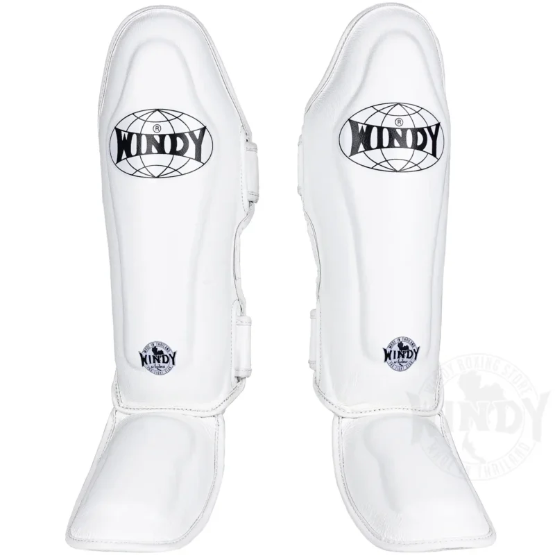 Windy White Muay Thai Shin guards front view